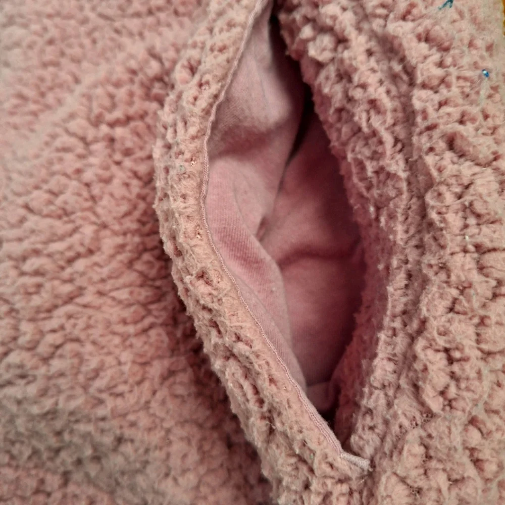 Old Navy Sherpa Fleece Hoodie 1/4 Zip Sweatshirt Pockets Pink Kids XXL Womens XS